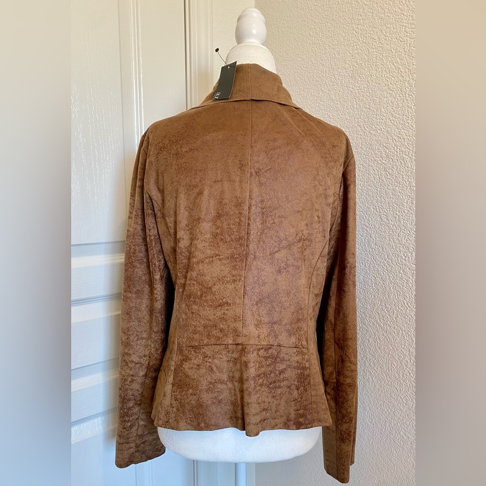 A.N.A - A New Approach NWT Brown / Tan Faux Suede Asymmetrical Zip-up Jacket (M) - Picture 3 of 6